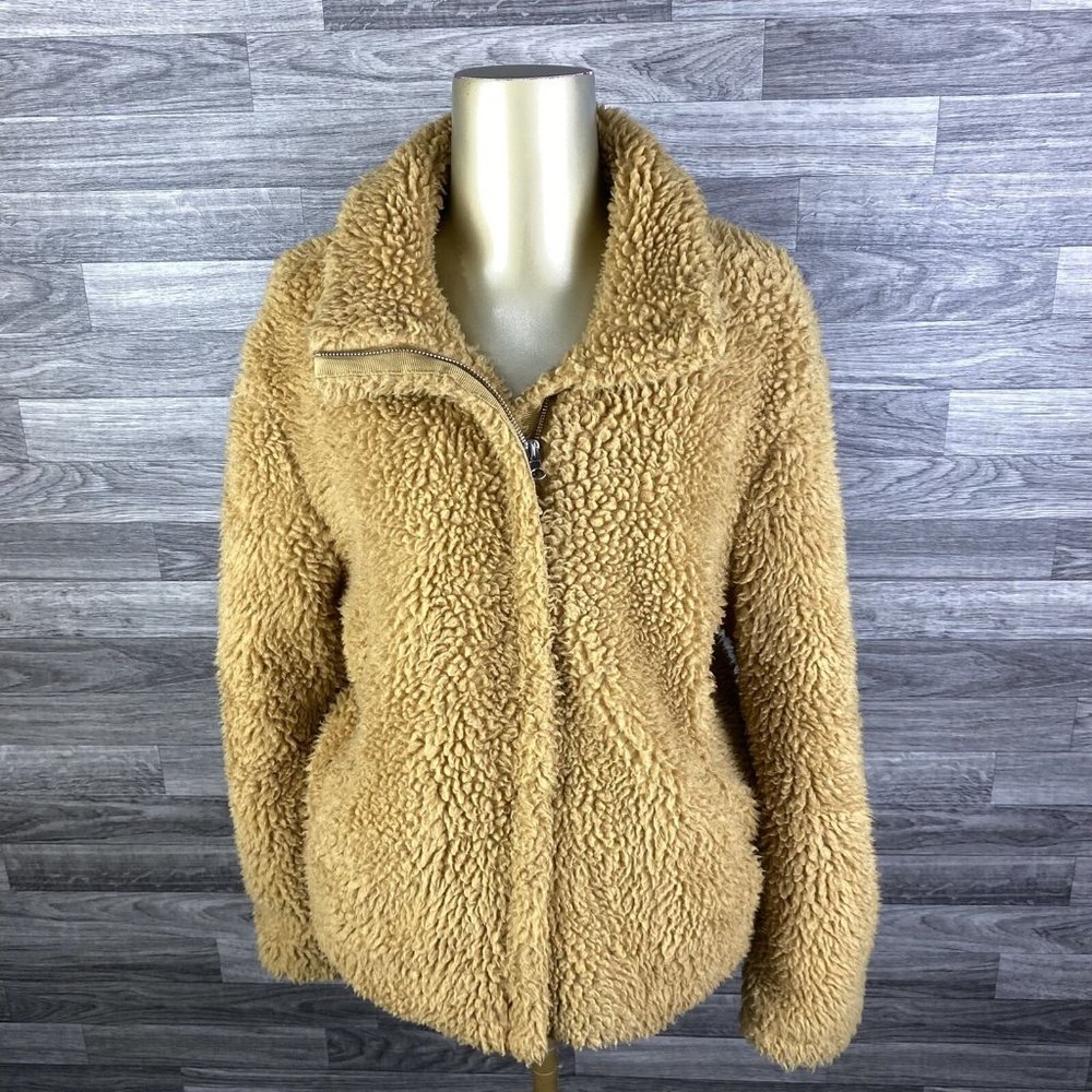 PACSUN Full Zip Up Collared Lined Tan Faux Fur Basic Jacket Women's Size XS / S